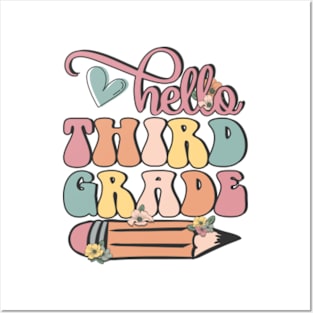 Hello 3rd Grade Pencil Back to School Teacher Student Gift Posters and Art